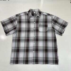 Caltop Men’s Plaid Button Up Shirt Short Sleeve Pocket Casual Brown White 2XL